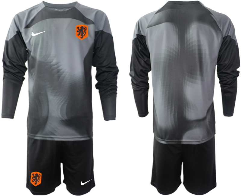 Men 2022 World Cup National Team Netherlands black goalkeeper long sleeve blank Soccer Jersey